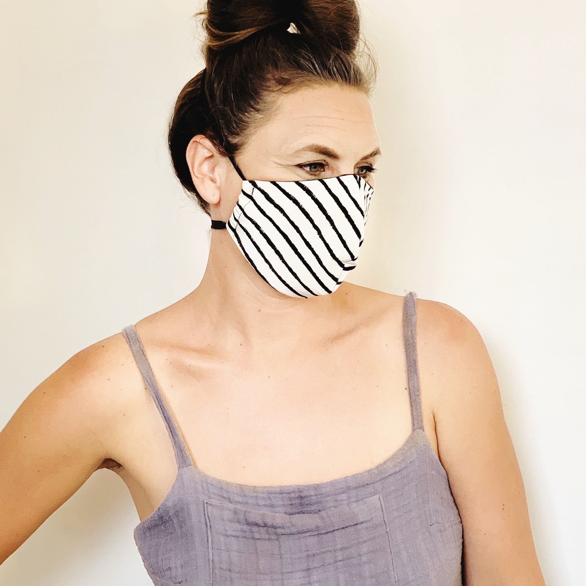 Fancy Face Mask- black and white silk stripes