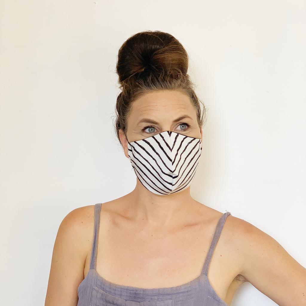 Fancy Face Mask- black and white silk stripes