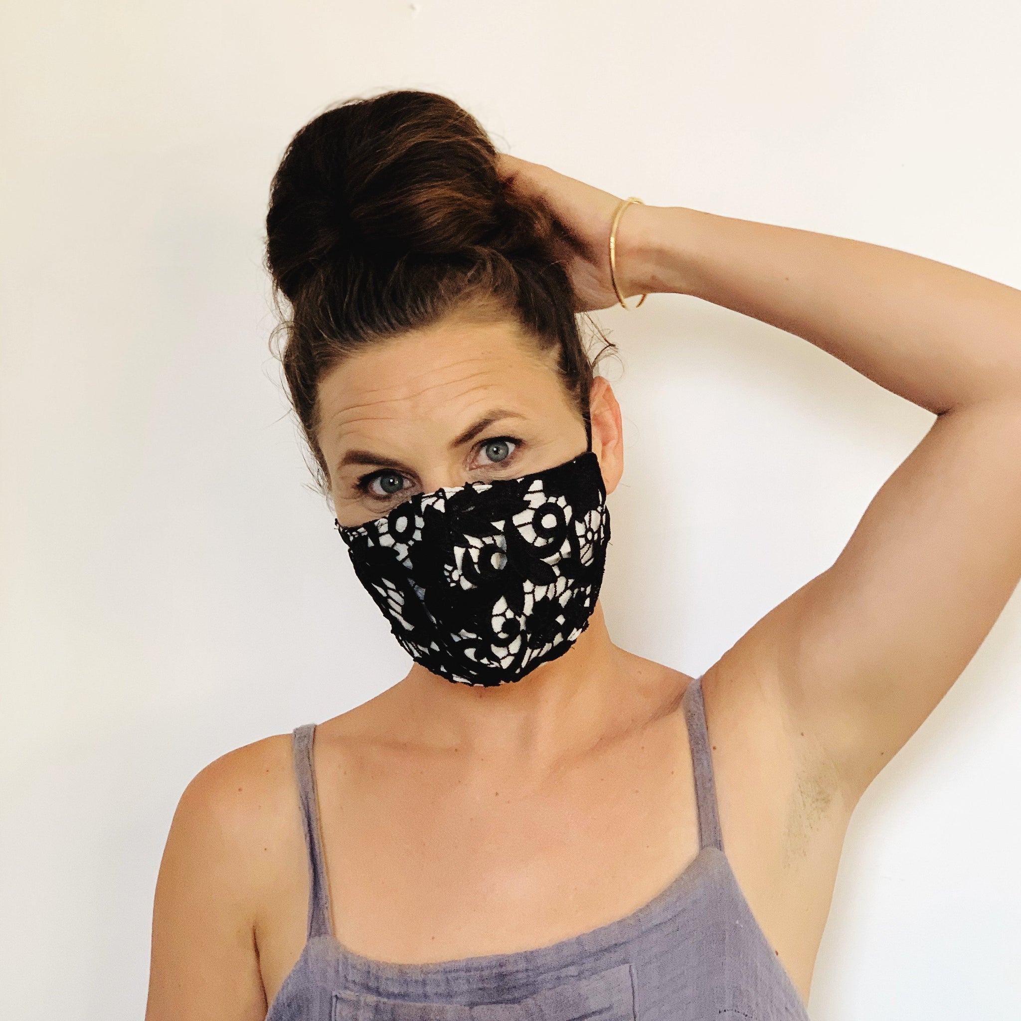 Fancy Face Mask- black lace and linen