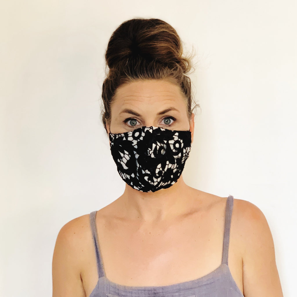 Fancy Face Mask- black lace and linen