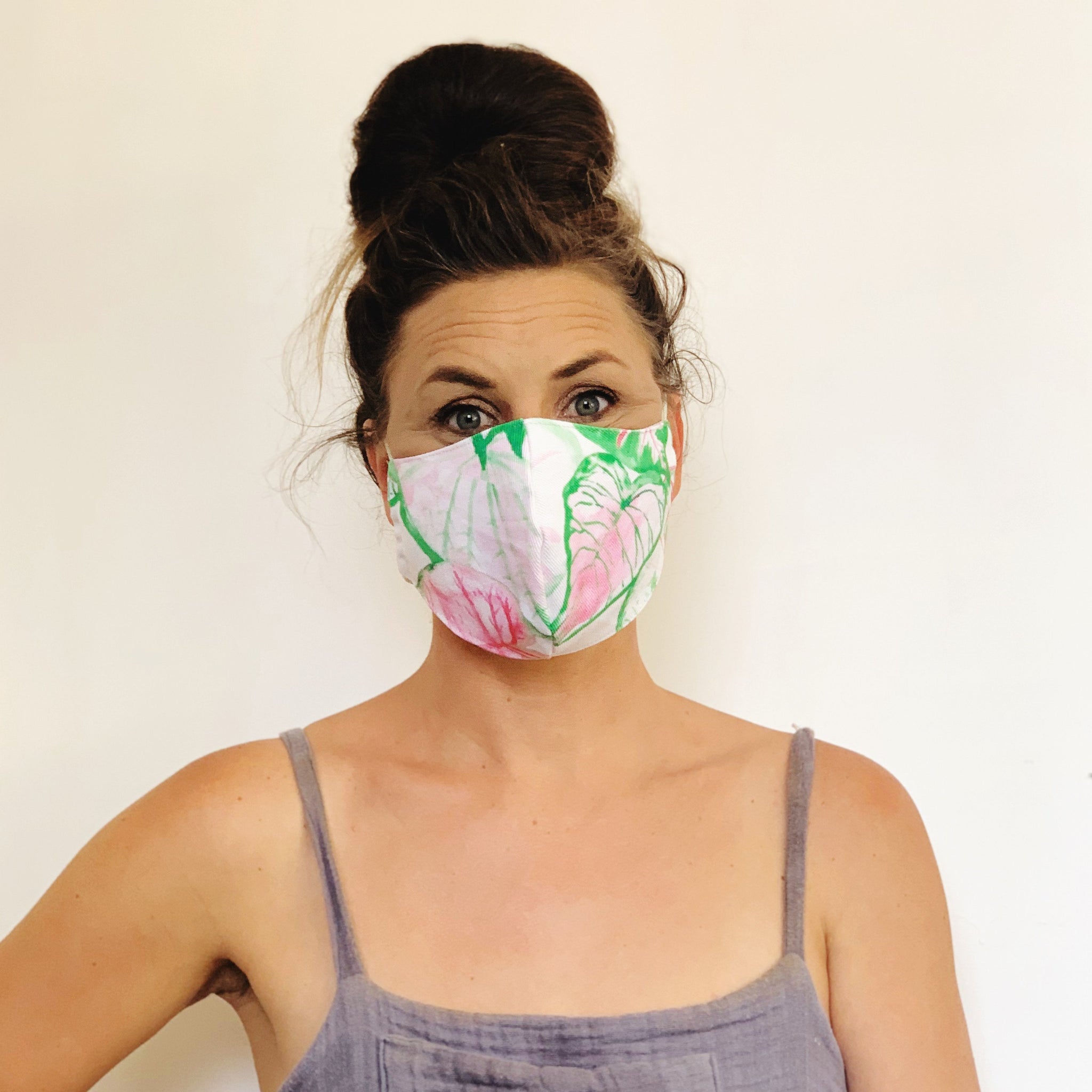 Fancy Face Mask- caladium leaf demin