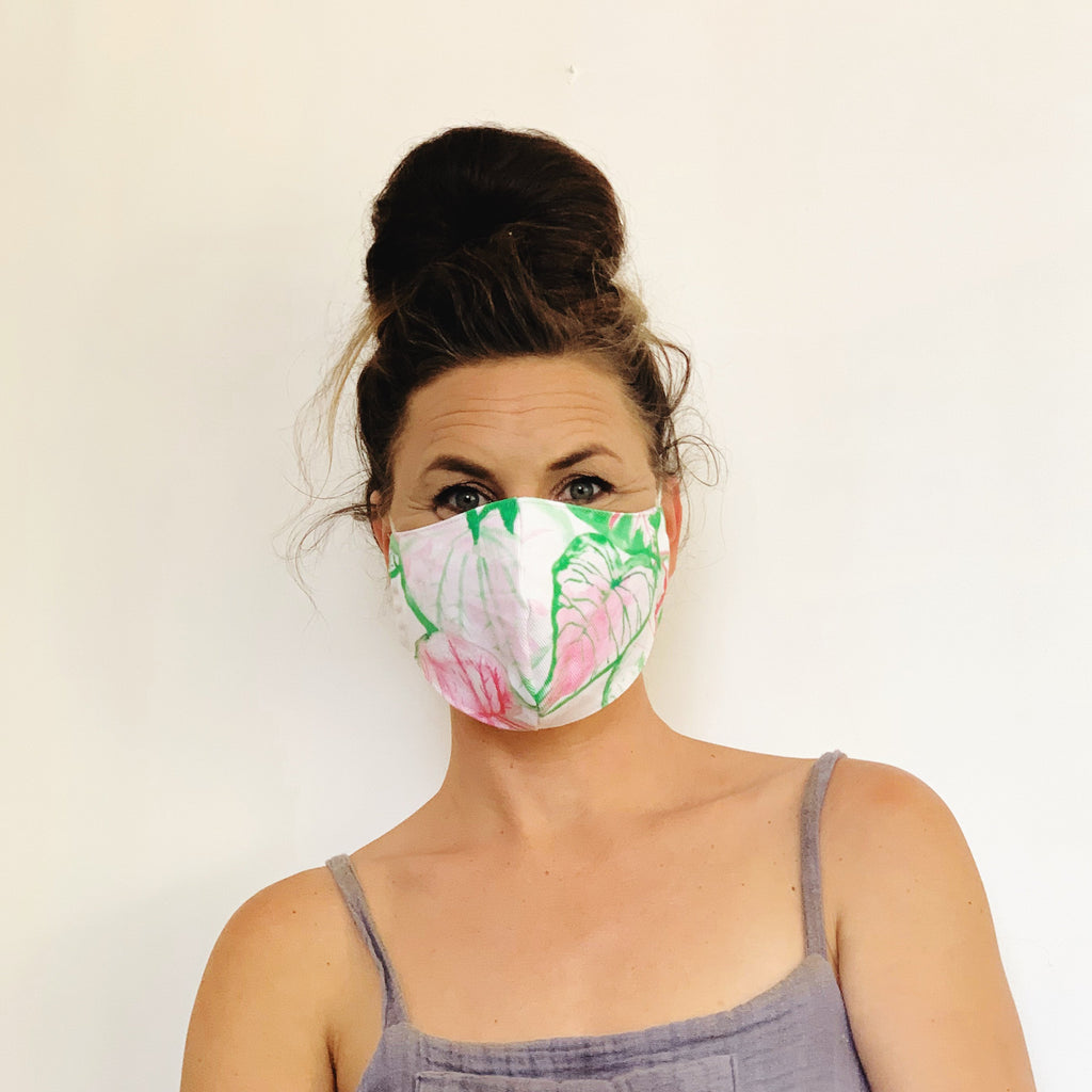 Fancy Face Mask- caladium leaf demin