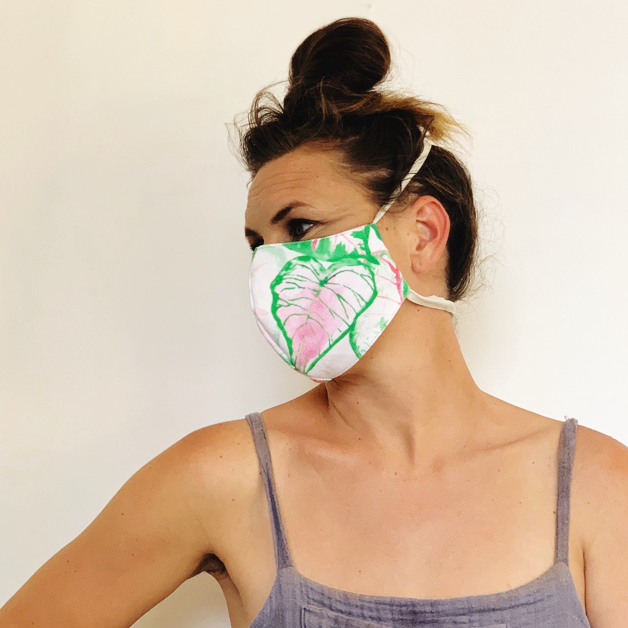 Fancy Face Mask- caladium leaf demin