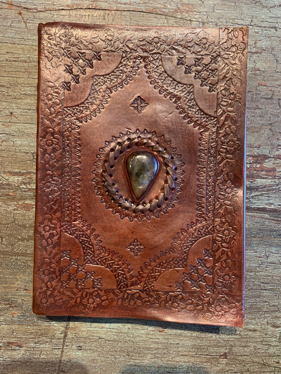 Medium Handmade leather journal with stone