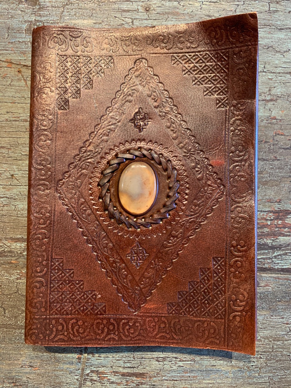 Medium Handmade leather journal with stone