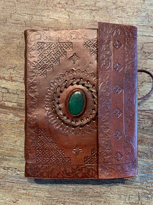 Small Handmade leather journal with stone
