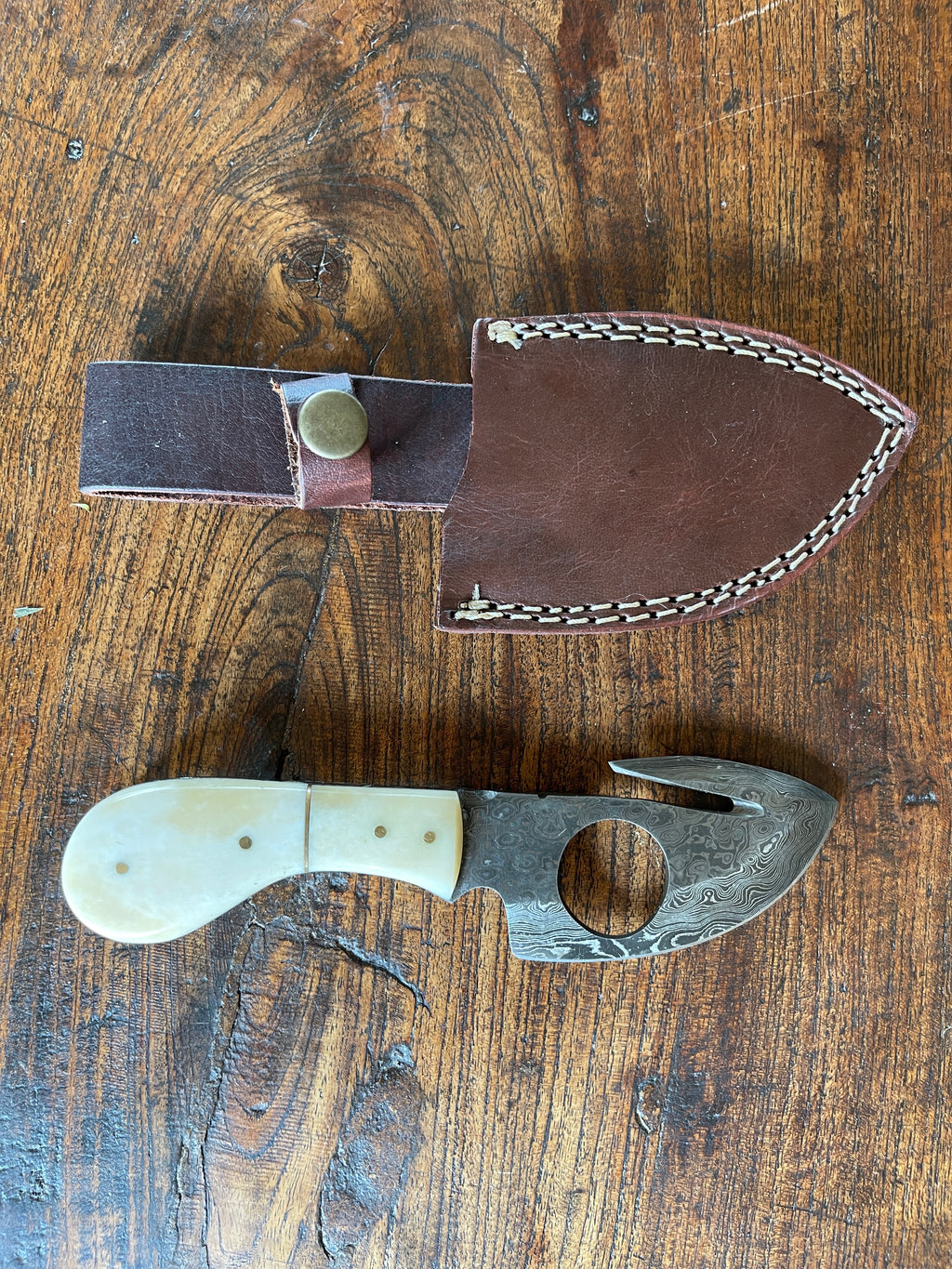 Antique Bone Knife with Damascus Steel
