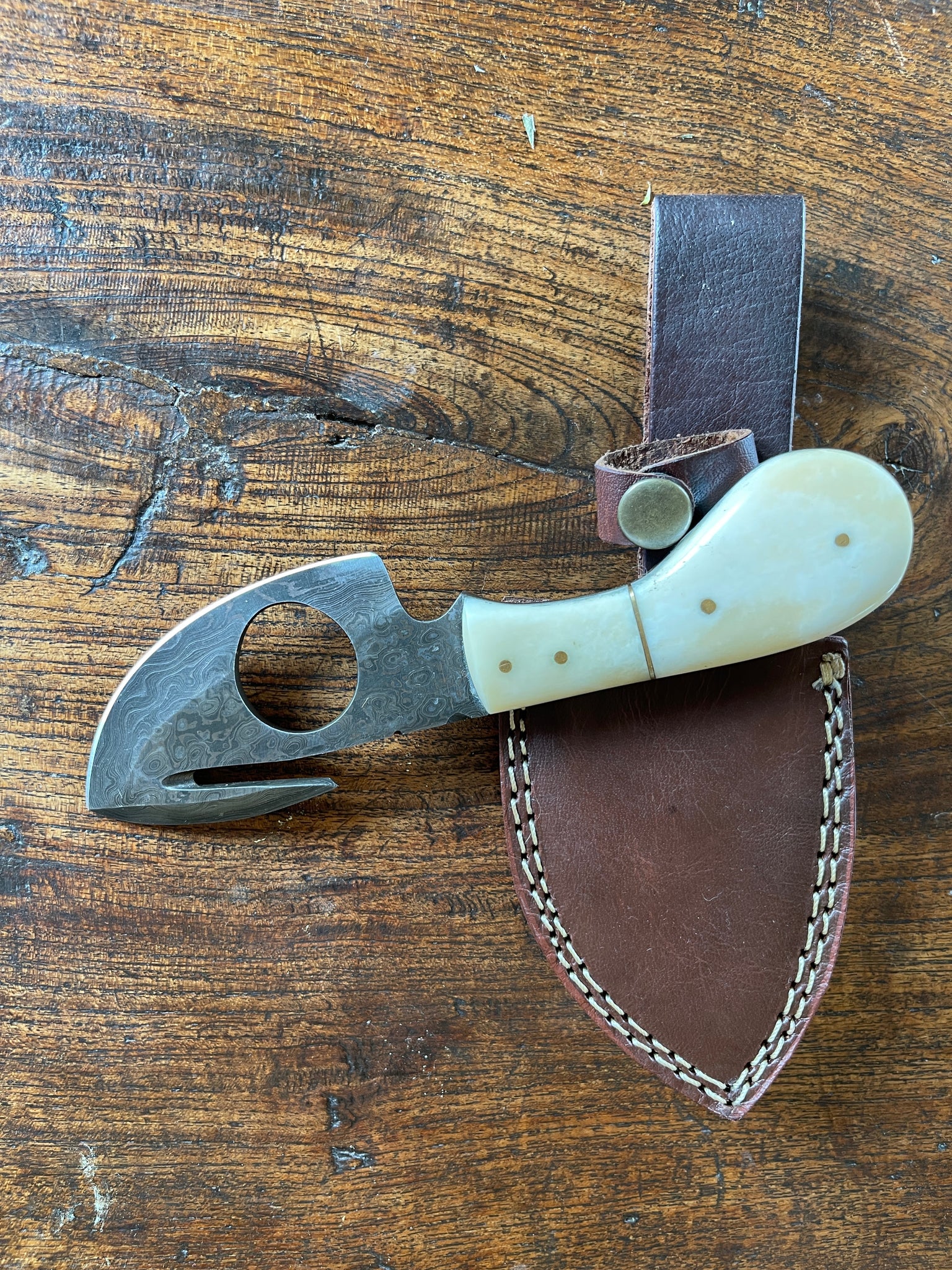 Antique Bone Knife with Damascus Steel