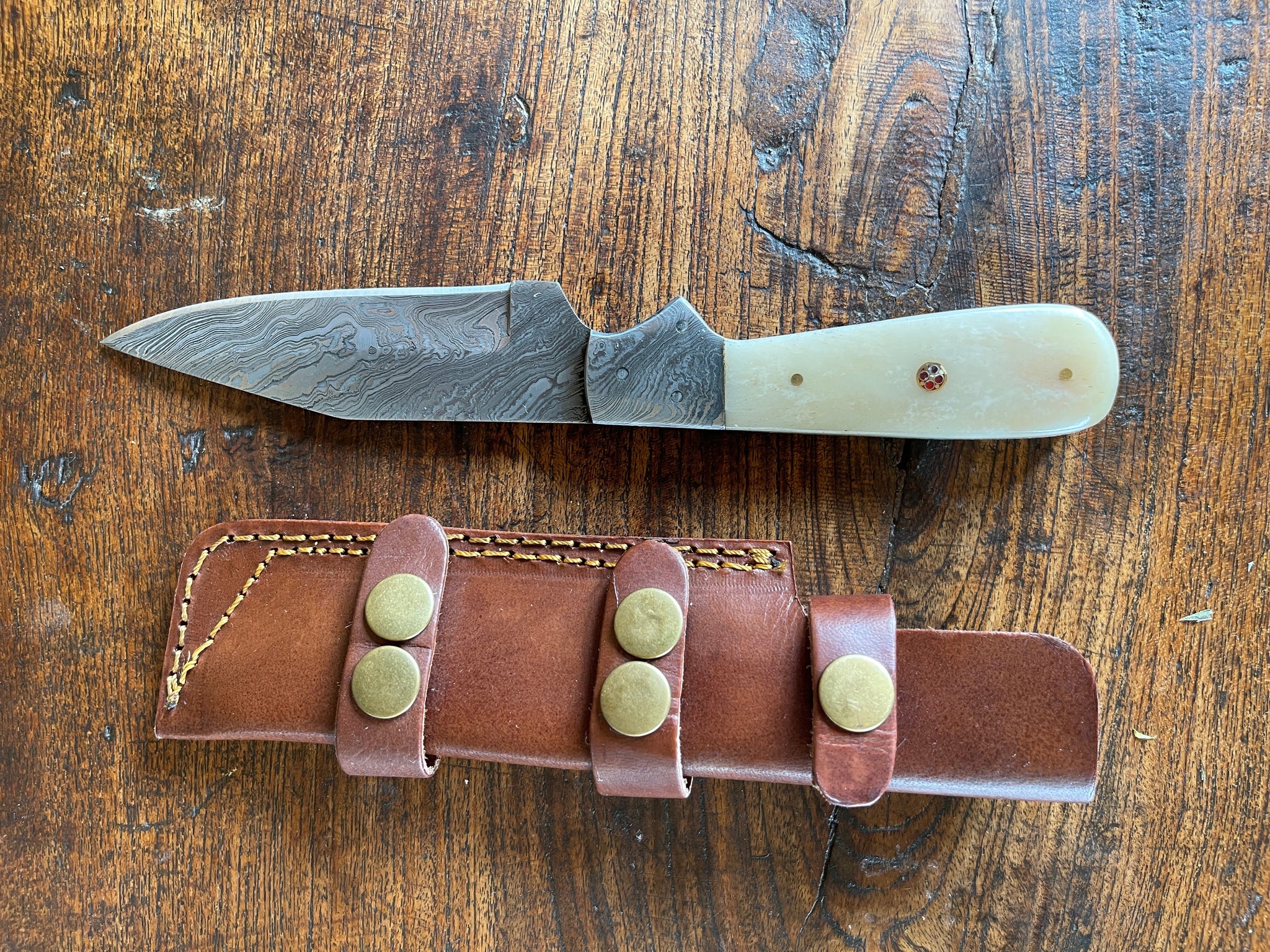 Antique Bone Knife with Damascus Steel