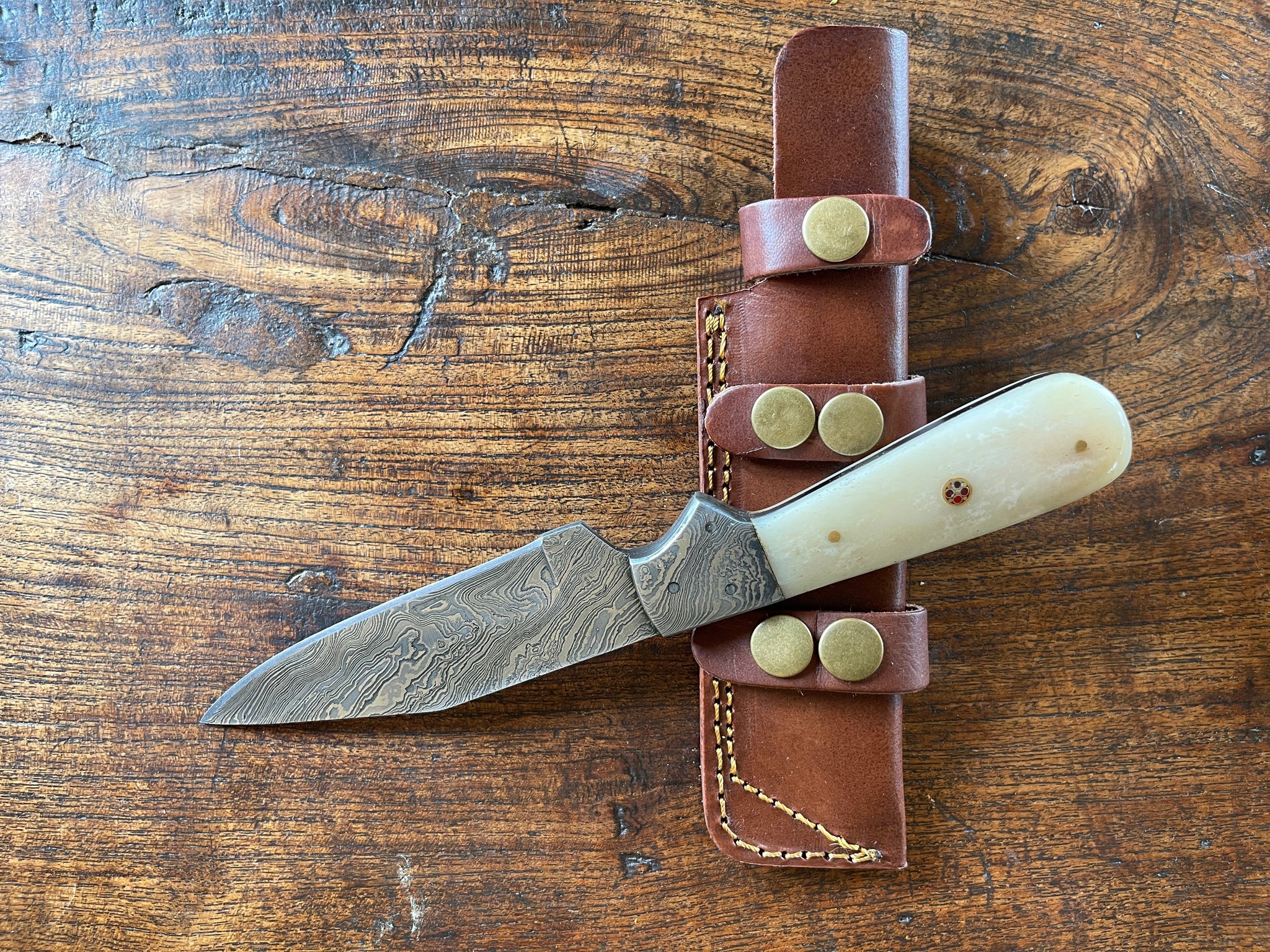 Antique Bone Knife with Damascus Steel