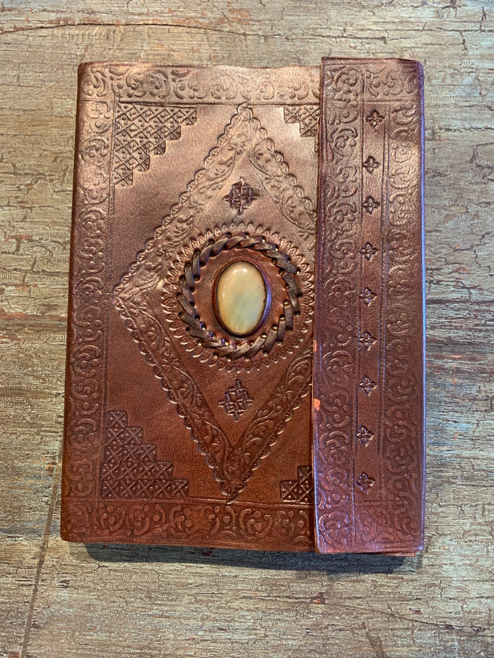 Medium Handmade leather journal with opal stone
