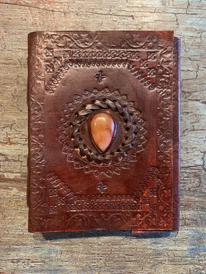 Small Handmade leather journal with stone